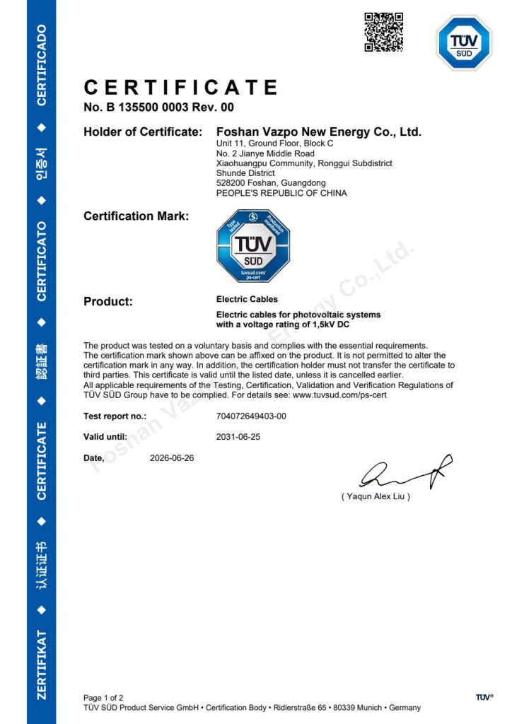 TUV- H1Z2Z2-K certificate